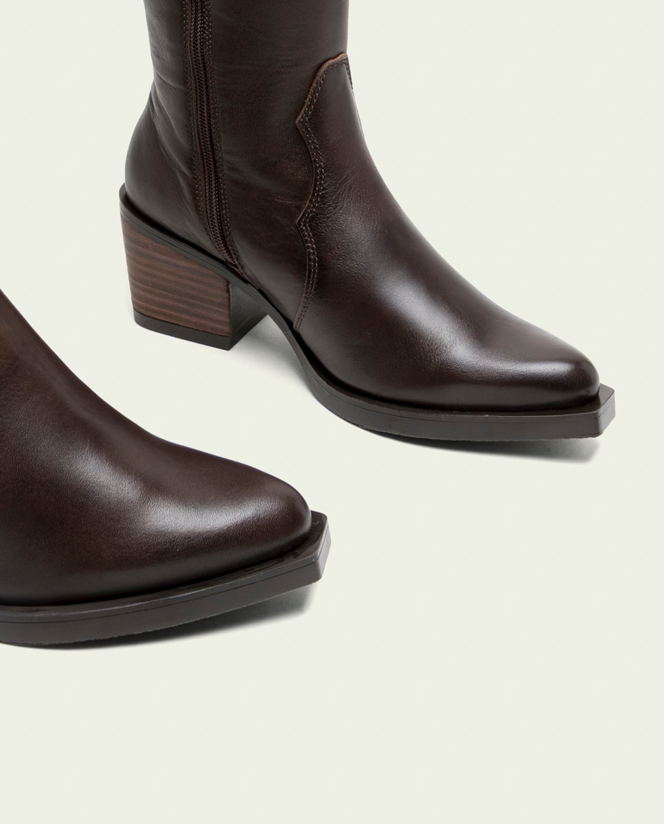 Bota cowboy de mujer de piel con cremallera - Porronet - Moka Moka-5