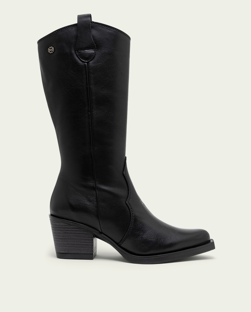 Bota cowboy de mujer de piel con cremallera - Porronet - Negro Negro-1