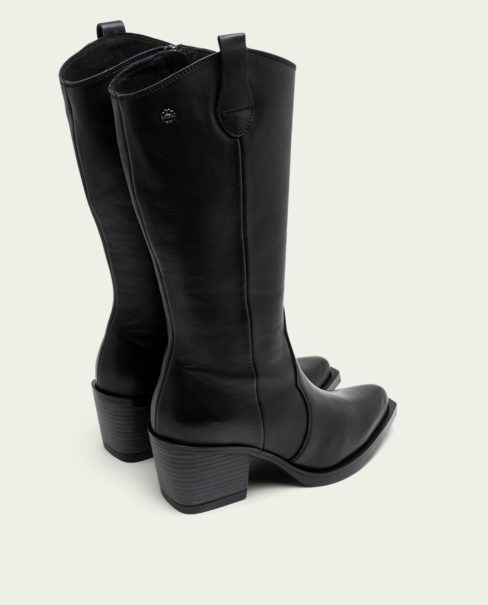 Bota cowboy de mujer de piel con cremallera - Porronet - Negro Negro-3