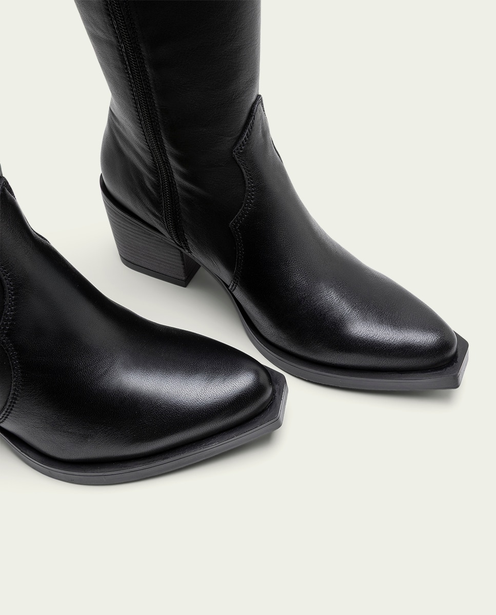 Bota cowboy de mujer de piel con cremallera - Porronet - Negro Negro-4