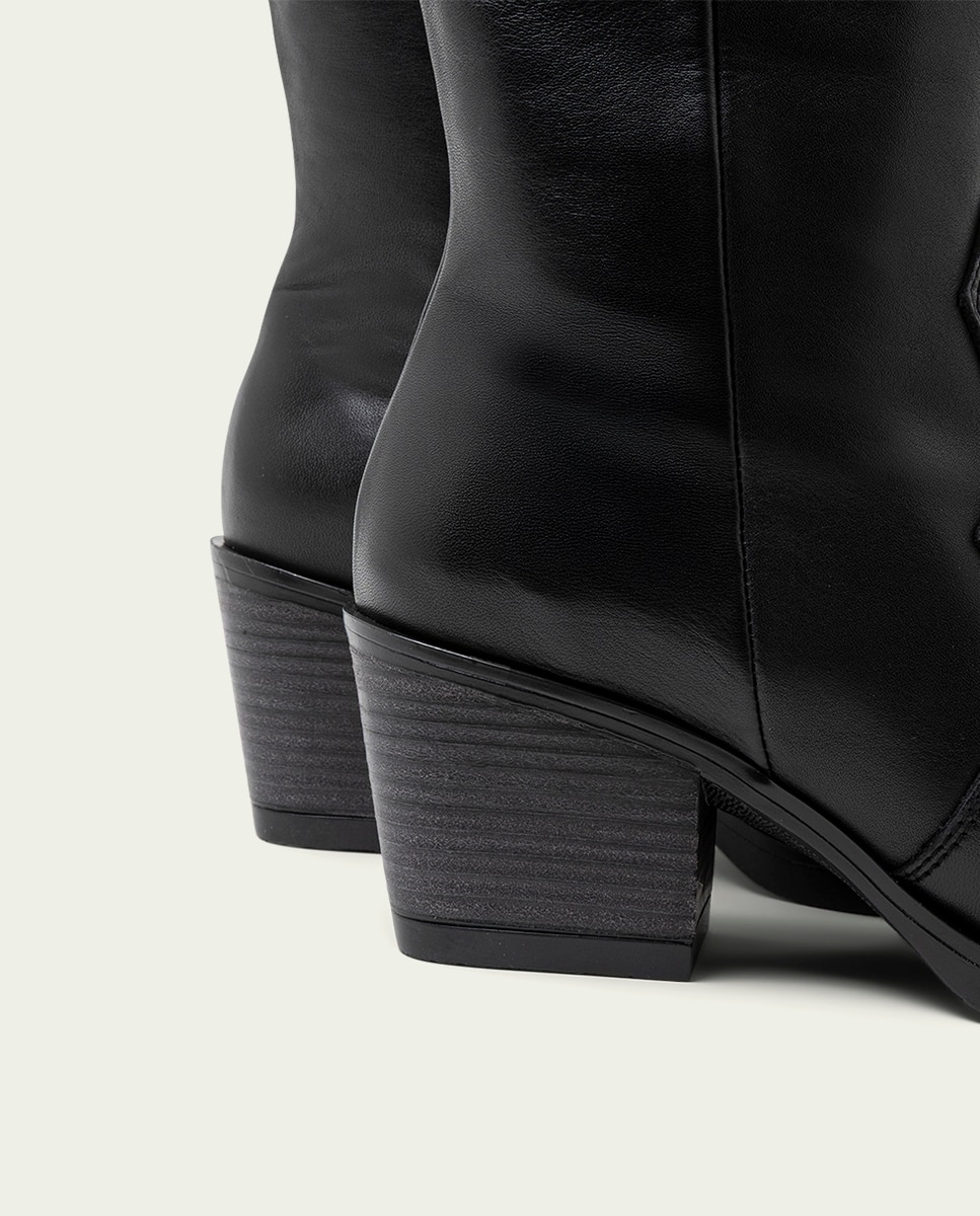 Bota cowboy de mujer de piel con cremallera - Porronet - Negro Negro-5