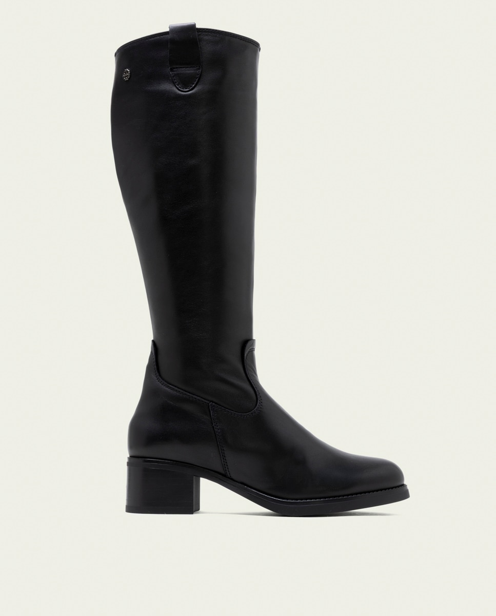 Bota de mujer de piel con cremallera - Porronet - Negro Negro-1