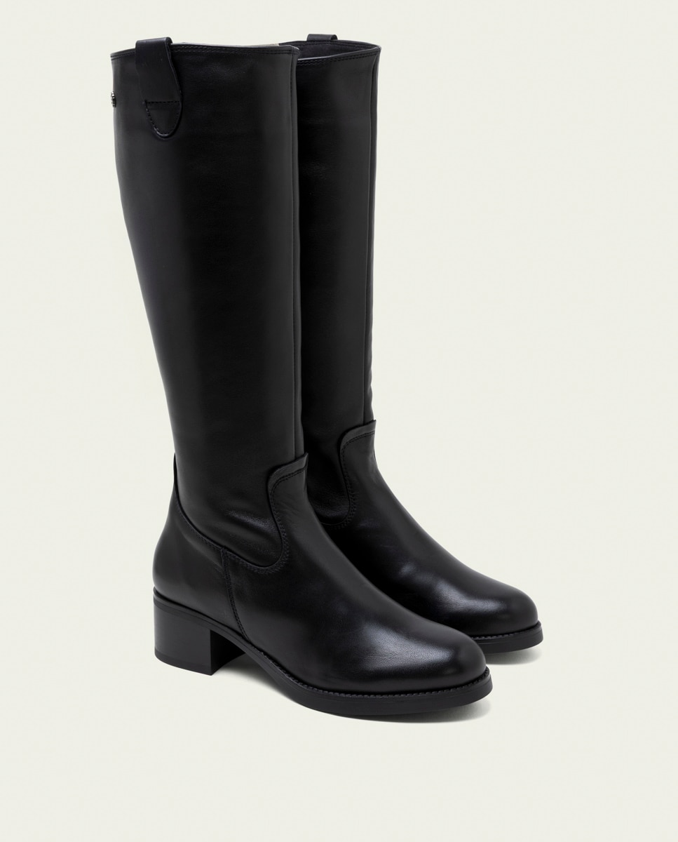 Bota de mujer de piel con cremallera - Porronet - Negro Negro-2
