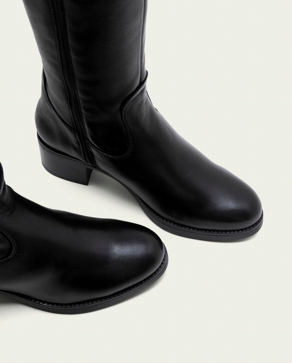 Bota de mujer de piel con cremallera - Porronet - Negro Negro-5