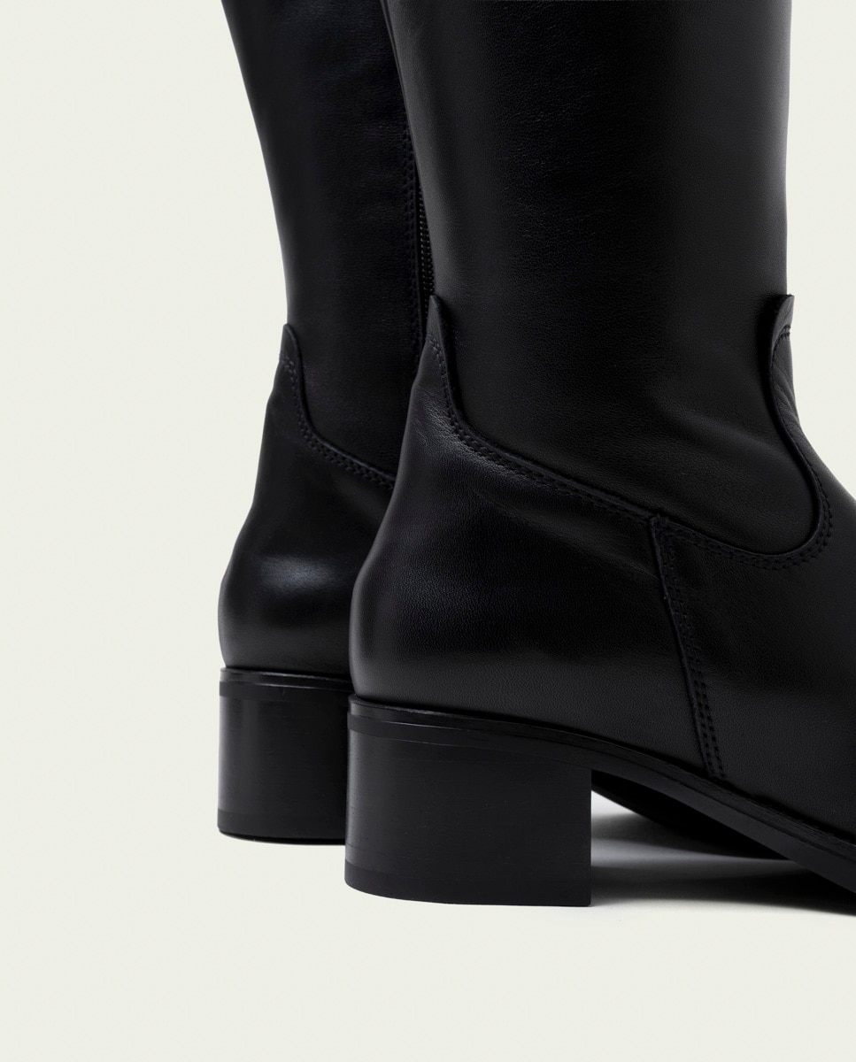 Bota de mujer de piel con cremallera - Porronet - Negro Negro-4