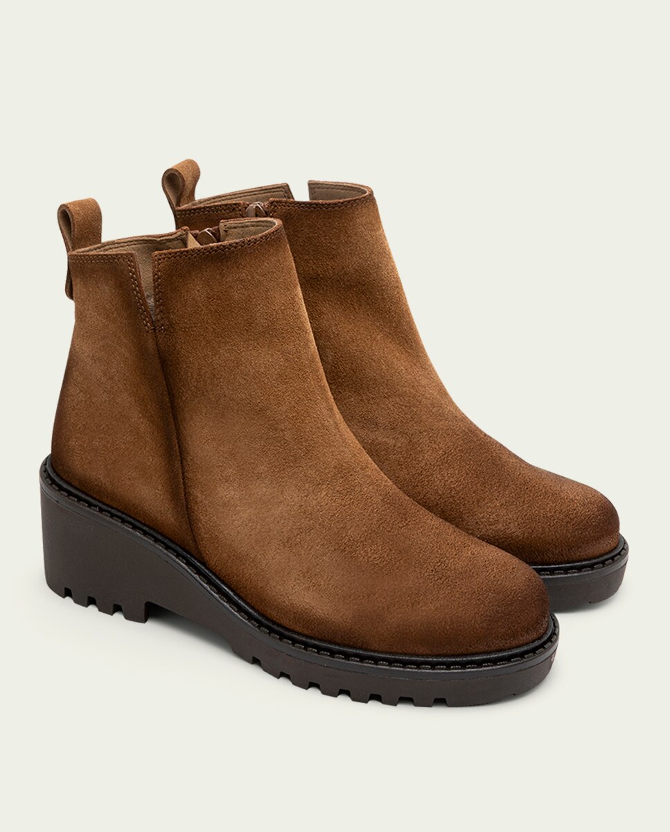 Botines de mujer de serraje con cremallera - Porronet - Cuero Cuero-3