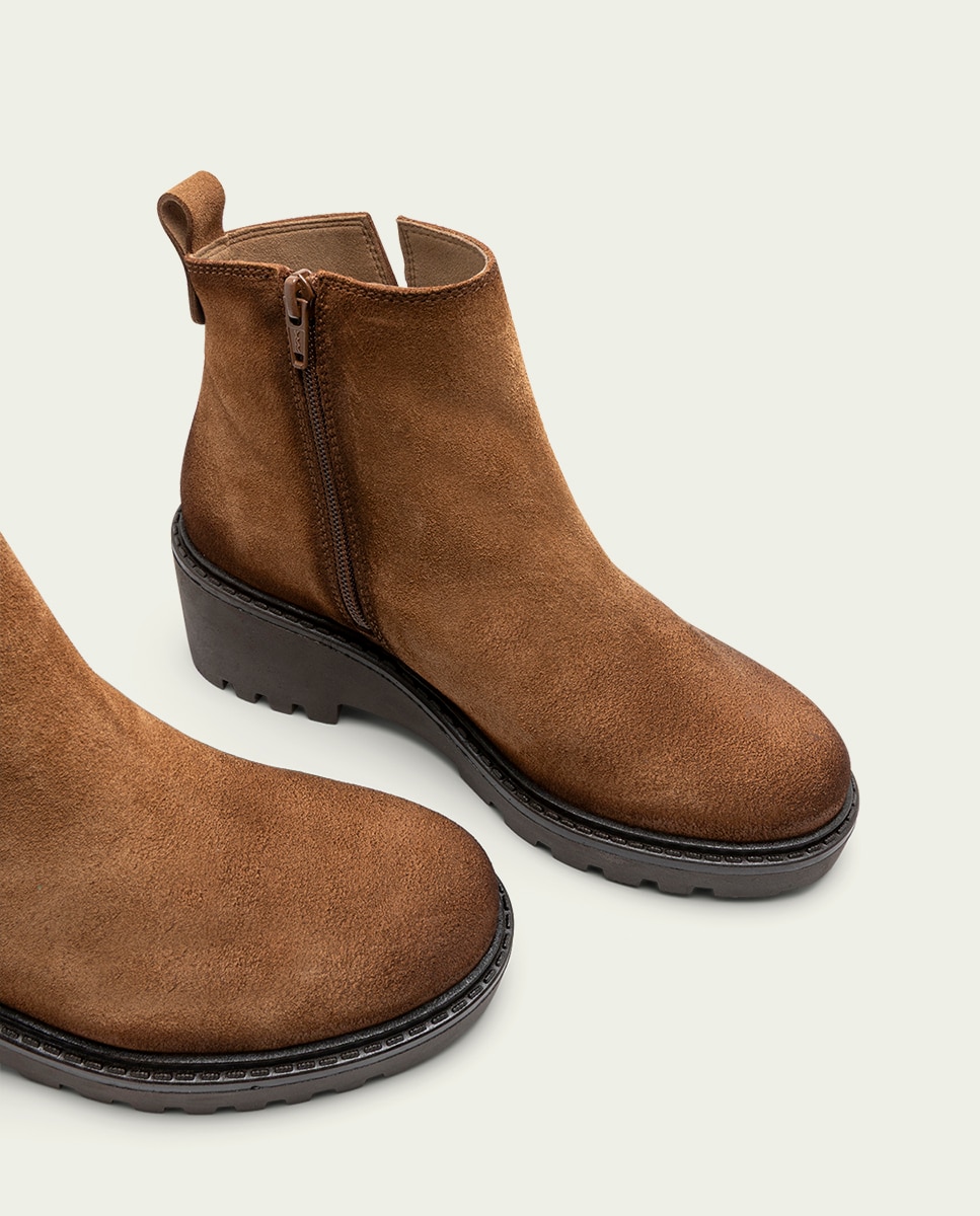 Botines de mujer de serraje con cremallera - Porronet - Cuero Cuero-4