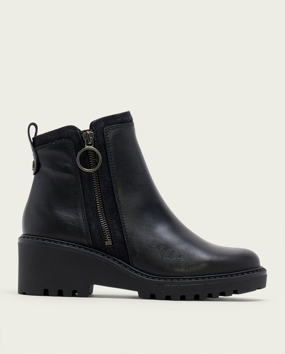 Botines de mujer de serraje con cremallera - Porronet - Negro Negro-1