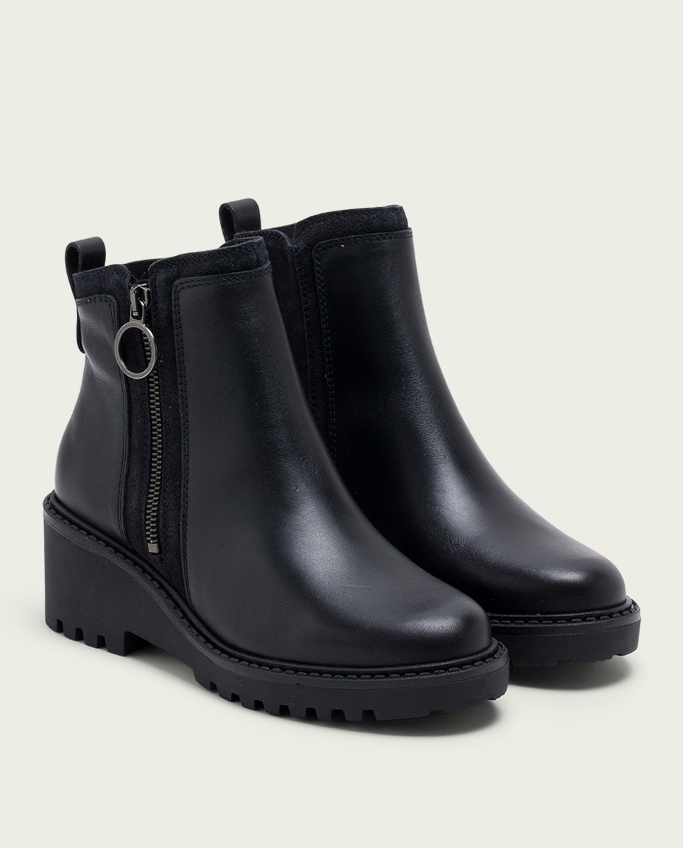 Botines de mujer de serraje con cremallera - Porronet - Negro Negro-3