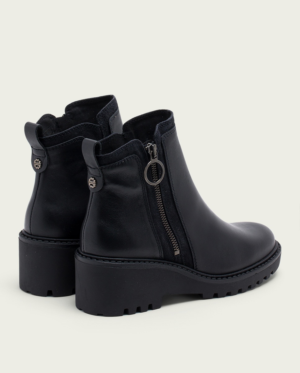 Botines de mujer de serraje con cremallera - Porronet - Negro Negro-2