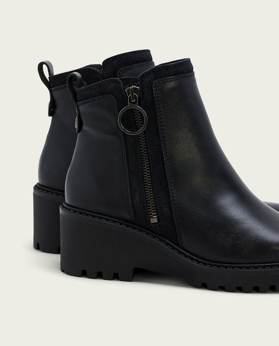 Botines de mujer de serraje con cremallera - Porronet - Negro Negro-4