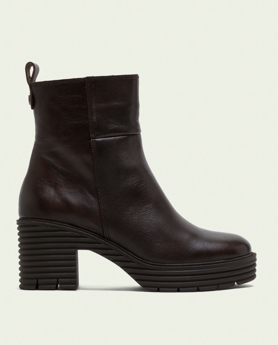 Botines con suela track de mujer de piel con cremallera - Porronet - Moka Moka-1