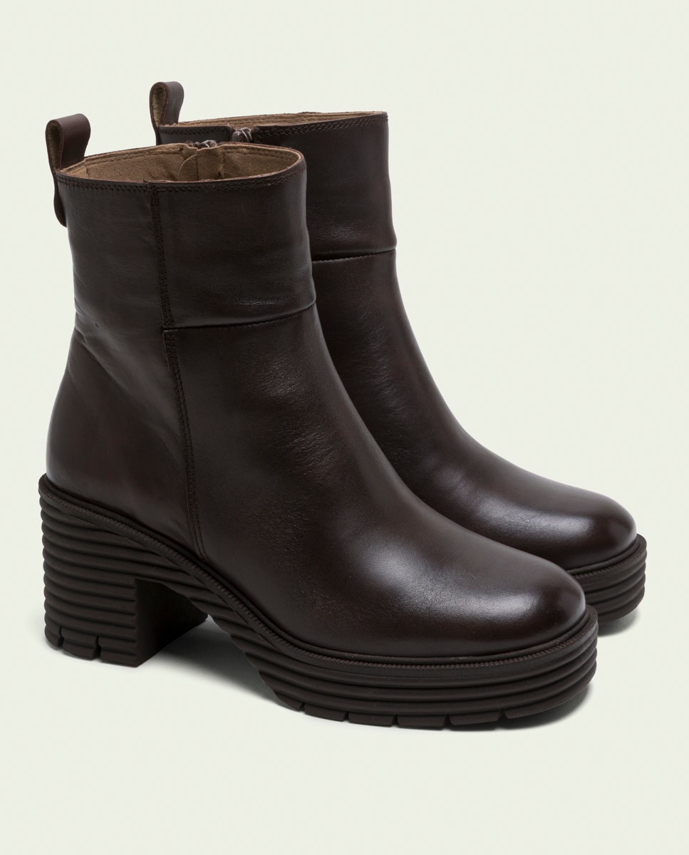 Botines con suela track de mujer de piel con cremallera - Porronet - Moka Moka-3