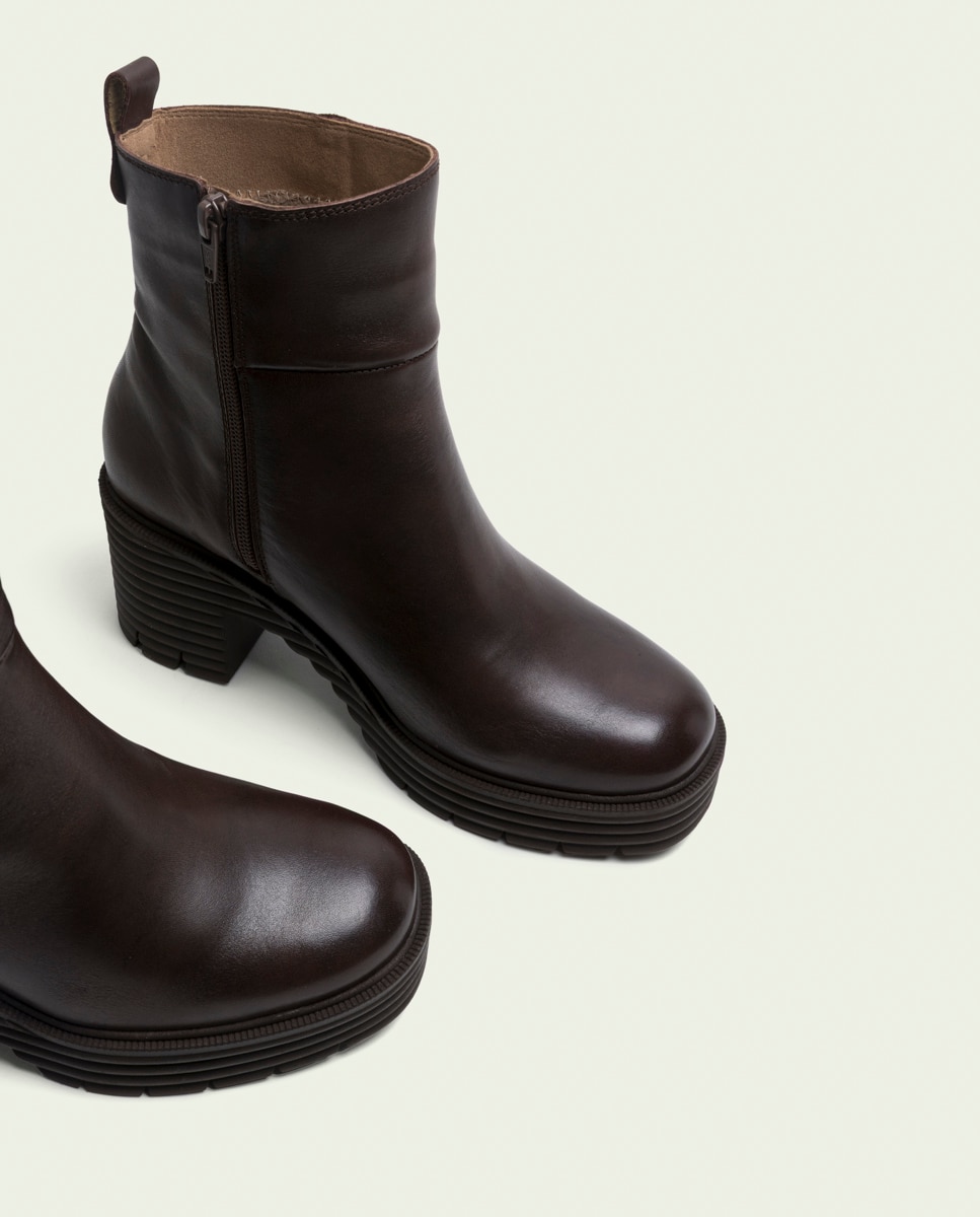 Botines con suela track de mujer de piel con cremallera - Porronet - Moka Moka-4