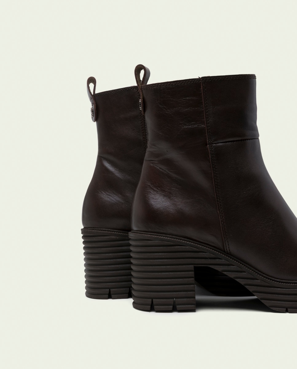 Botines con suela track de mujer de piel con cremallera - Porronet - Moka Moka-5