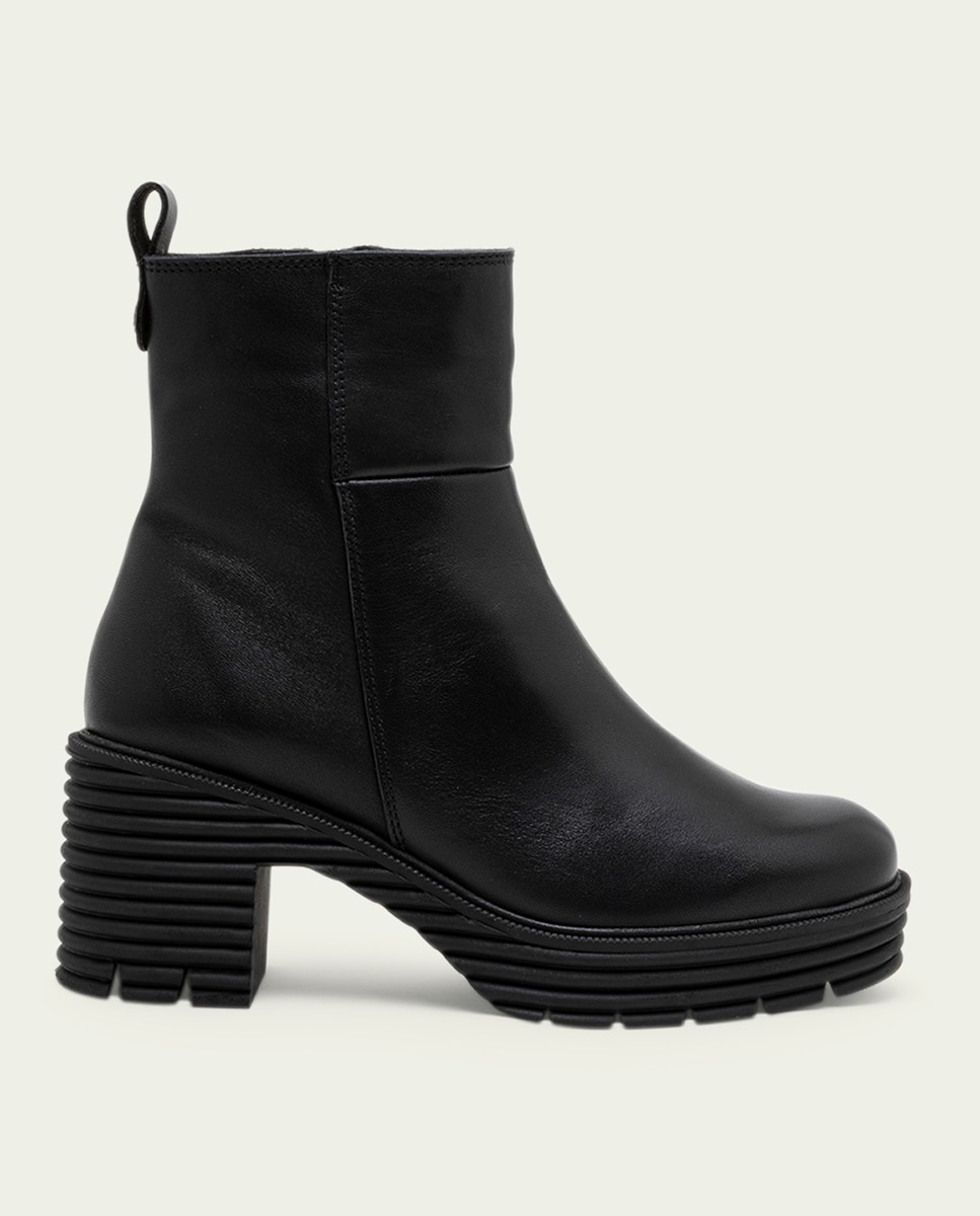 Botines con suela track de mujer de piel con cremallera - Porronet - Negro Negro-1