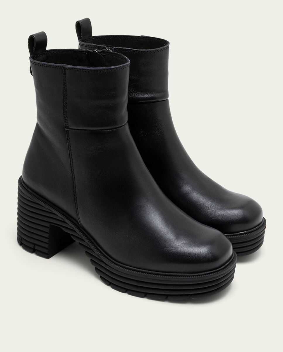 Botines con suela track de mujer de piel con cremallera - Porronet - Negro Negro-3