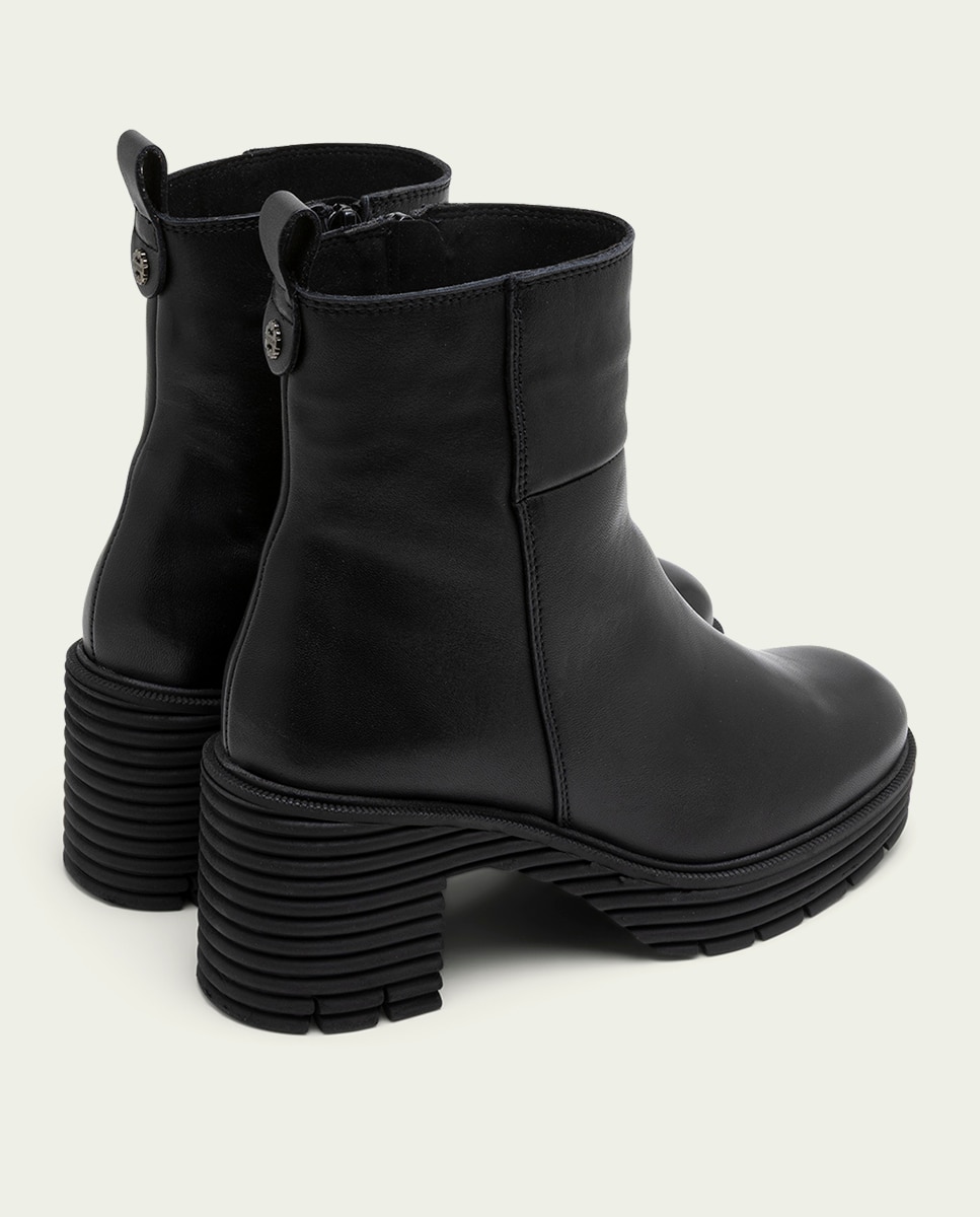 Botines con suela track de mujer de piel con cremallera - Porronet - Negro Negro-2