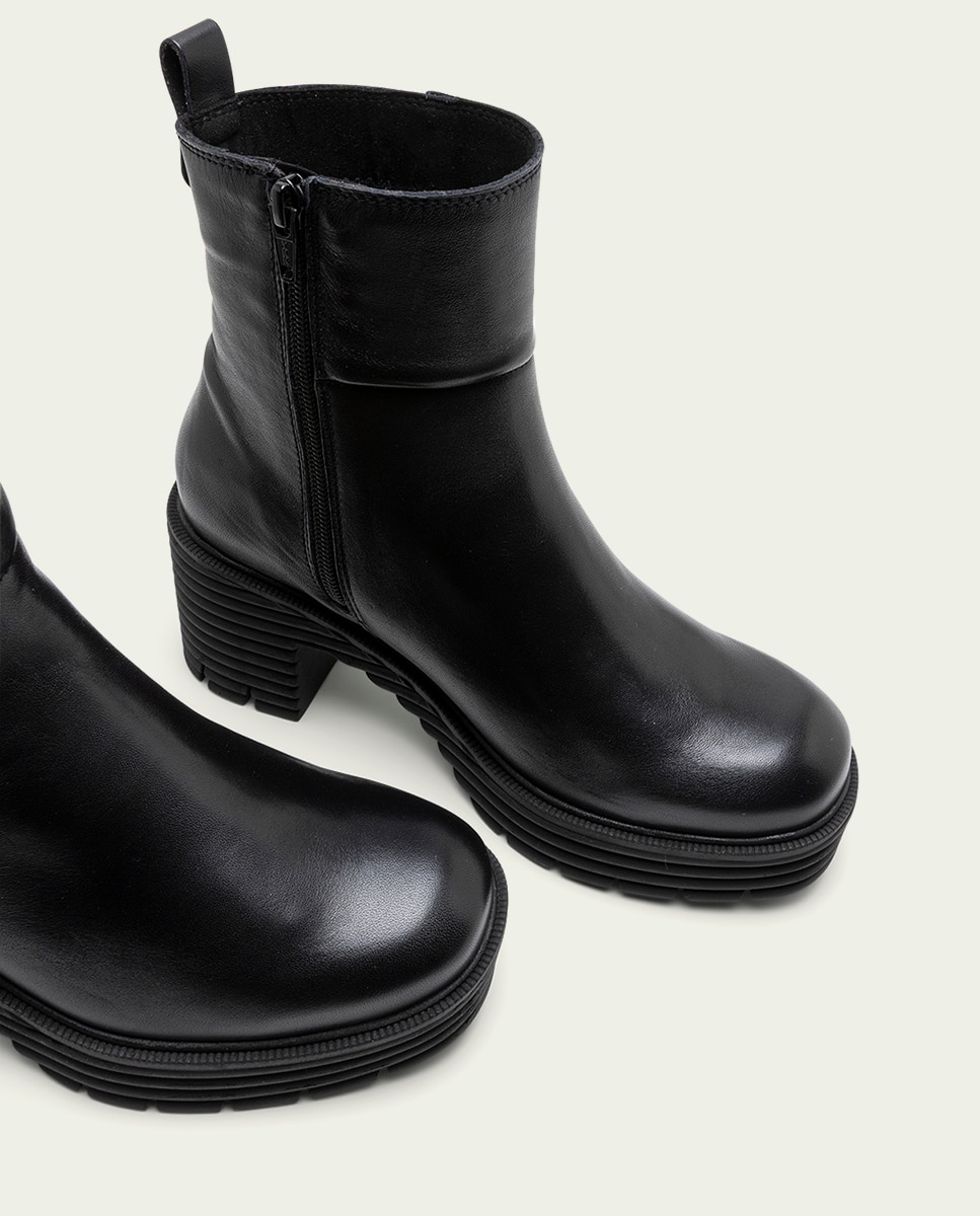 Botines con suela track de mujer de piel con cremallera - Porronet - Negro Negro-4