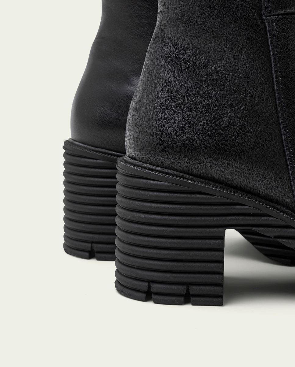 Botines con suela track de mujer de piel con cremallera - Porronet - Negro Negro-5