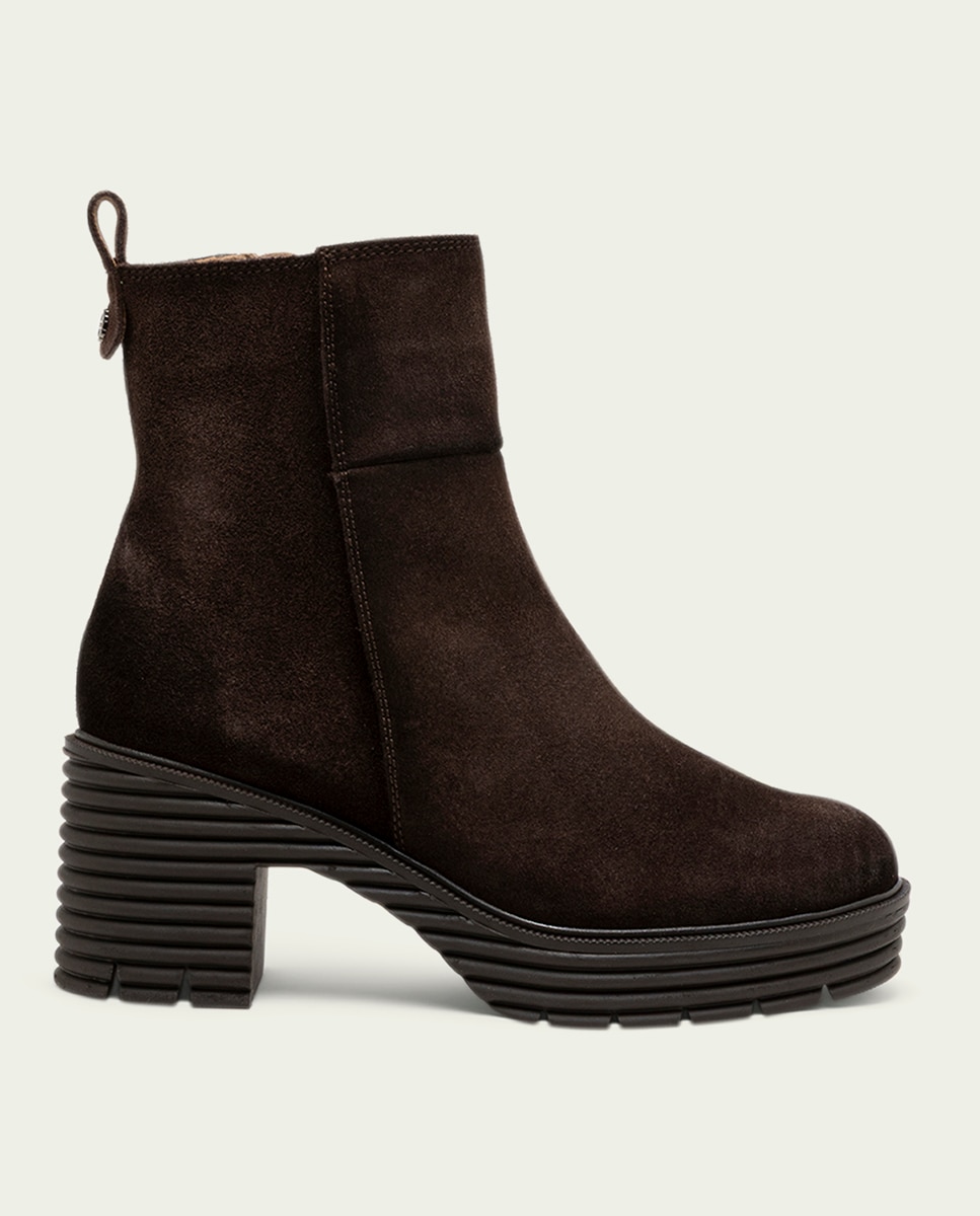 Botines con suela track de mujer de serraje con cremallera - Porronet - Moka Moka-1