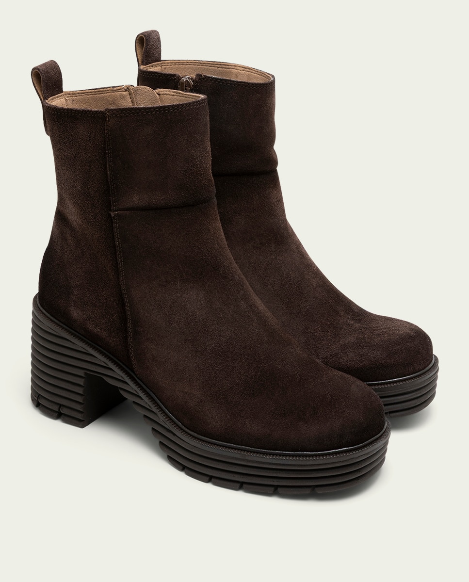 Botines con suela track de mujer de serraje con cremallera - Porronet - Moka Moka-3