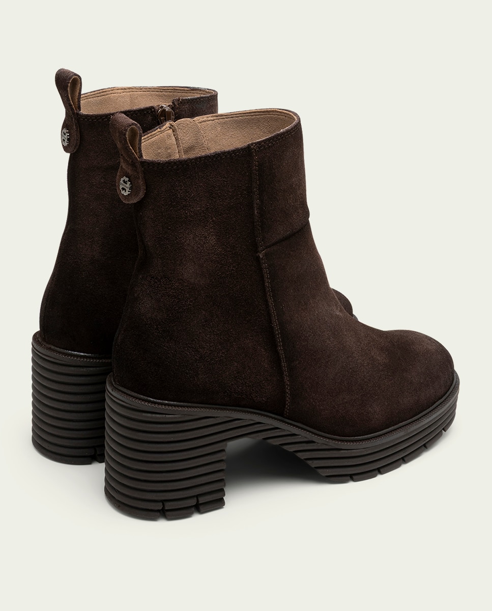 Botines con suela track de mujer de serraje con cremallera - Porronet - Moka Moka-2