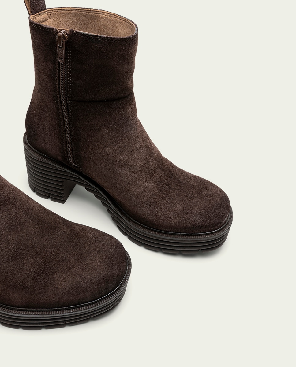 Botines con suela track de mujer de serraje con cremallera - Porronet - Moka Moka-4