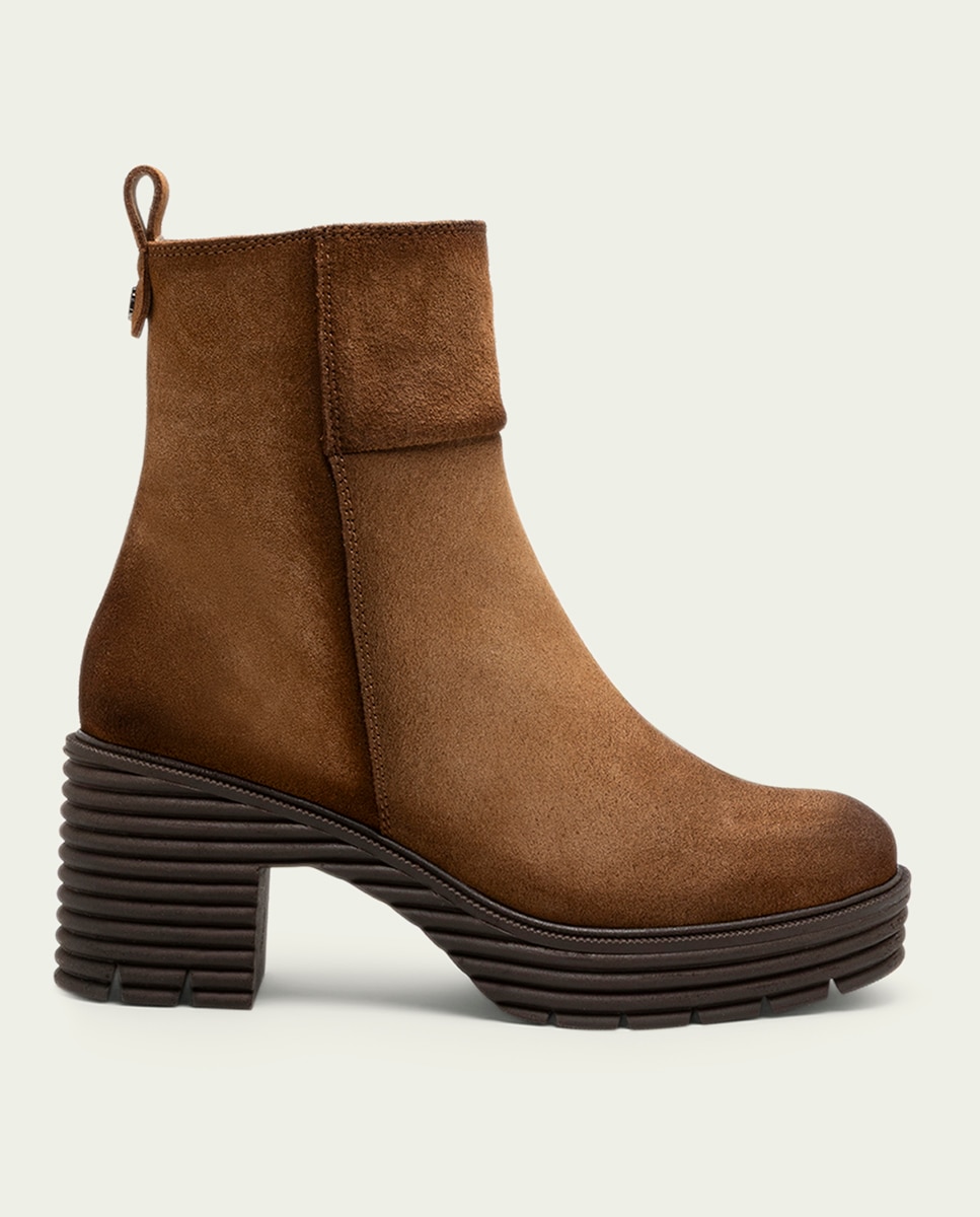 Botines con suela track de mujer de serraje con cremallera - Porronet - Cuero Cuero-1