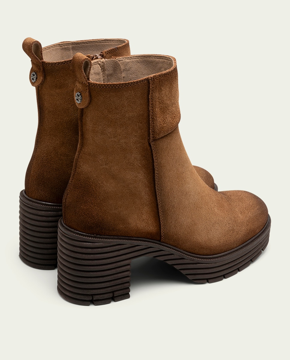 Botines con suela track de mujer de serraje con cremallera - Porronet - Cuero Cuero-2