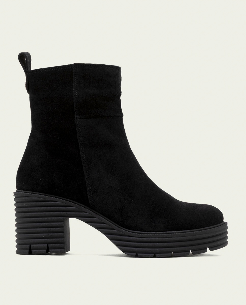 Botines con suela track de mujer de serraje con cremallera - Porronet - Negro Negro-1