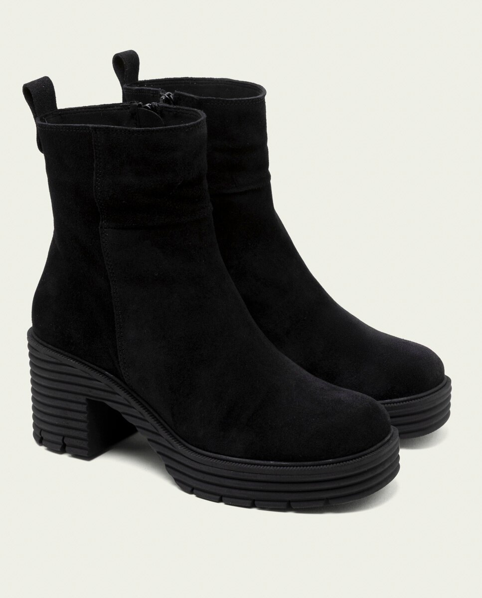 Botines con suela track de mujer de serraje con cremallera - Porronet - Negro Negro-3