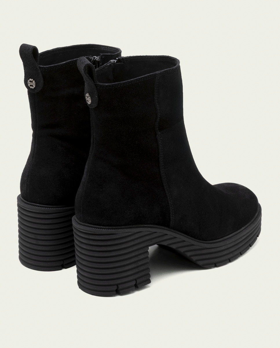 Botines con suela track de mujer de serraje con cremallera - Porronet - Negro Negro-2