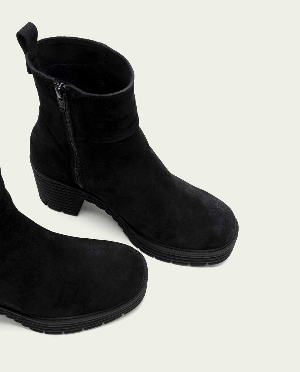 Botines con suela track de mujer de serraje con cremallera - Porronet - Negro Negro-4