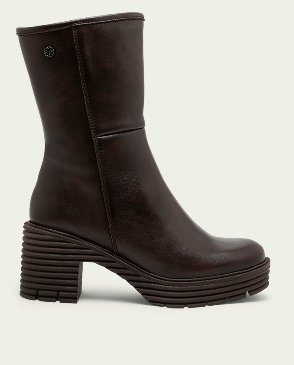 Bota con suela track de mujer de piel con cremallera - Porronet - Moka Moka-1