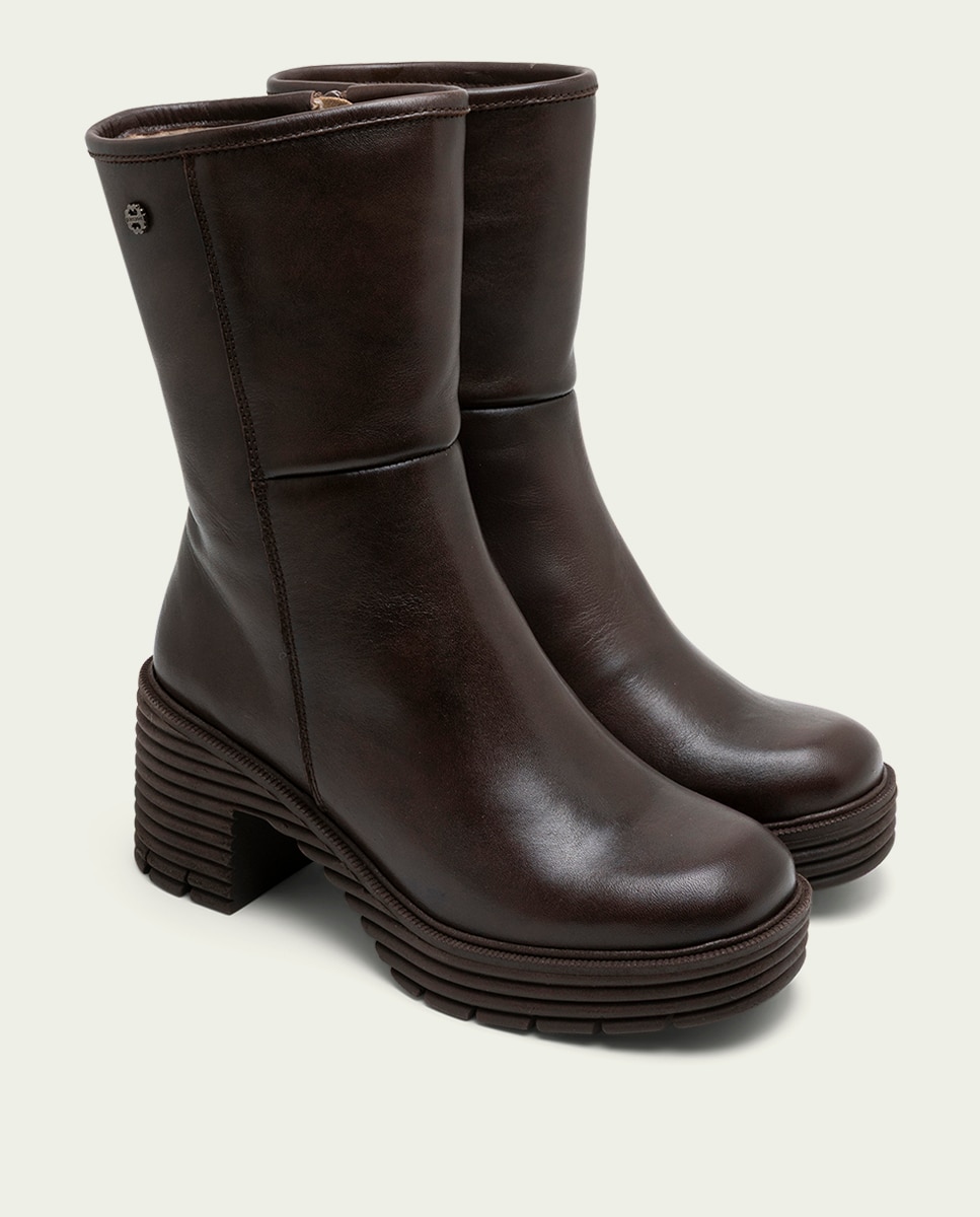 Bota con suela track de mujer de piel con cremallera - Porronet - Moka Moka-3
