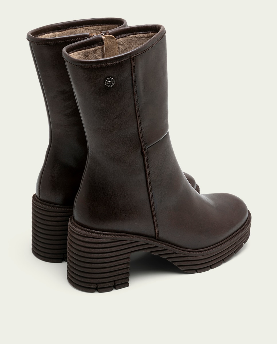 Bota con suela track de mujer de piel con cremallera - Porronet - Moka Moka-2