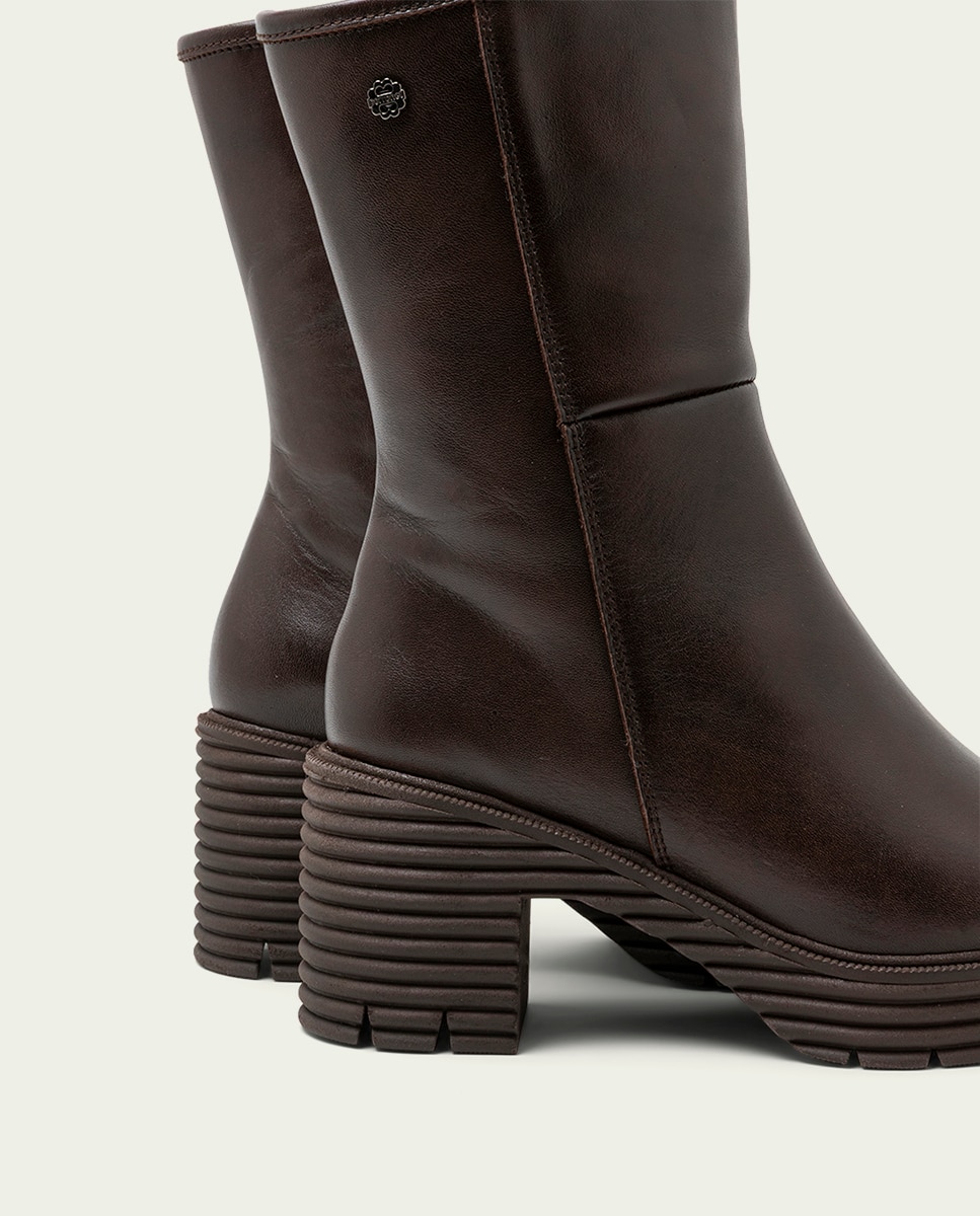Bota con suela track de mujer de piel con cremallera - Porronet - Moka Moka-5