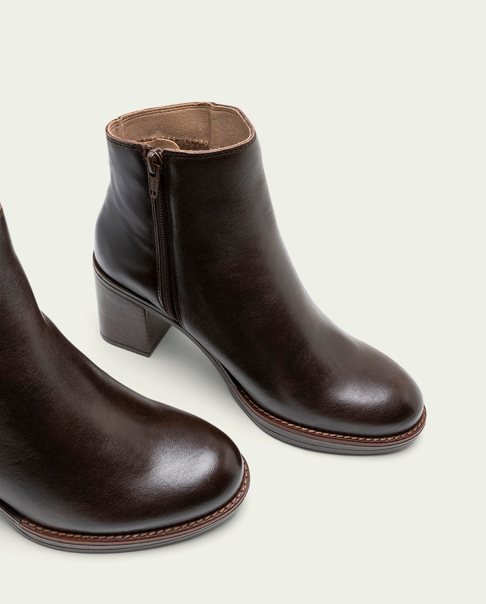Botines de mujer de piel con cremallera - Porronet - Moka Moka-4