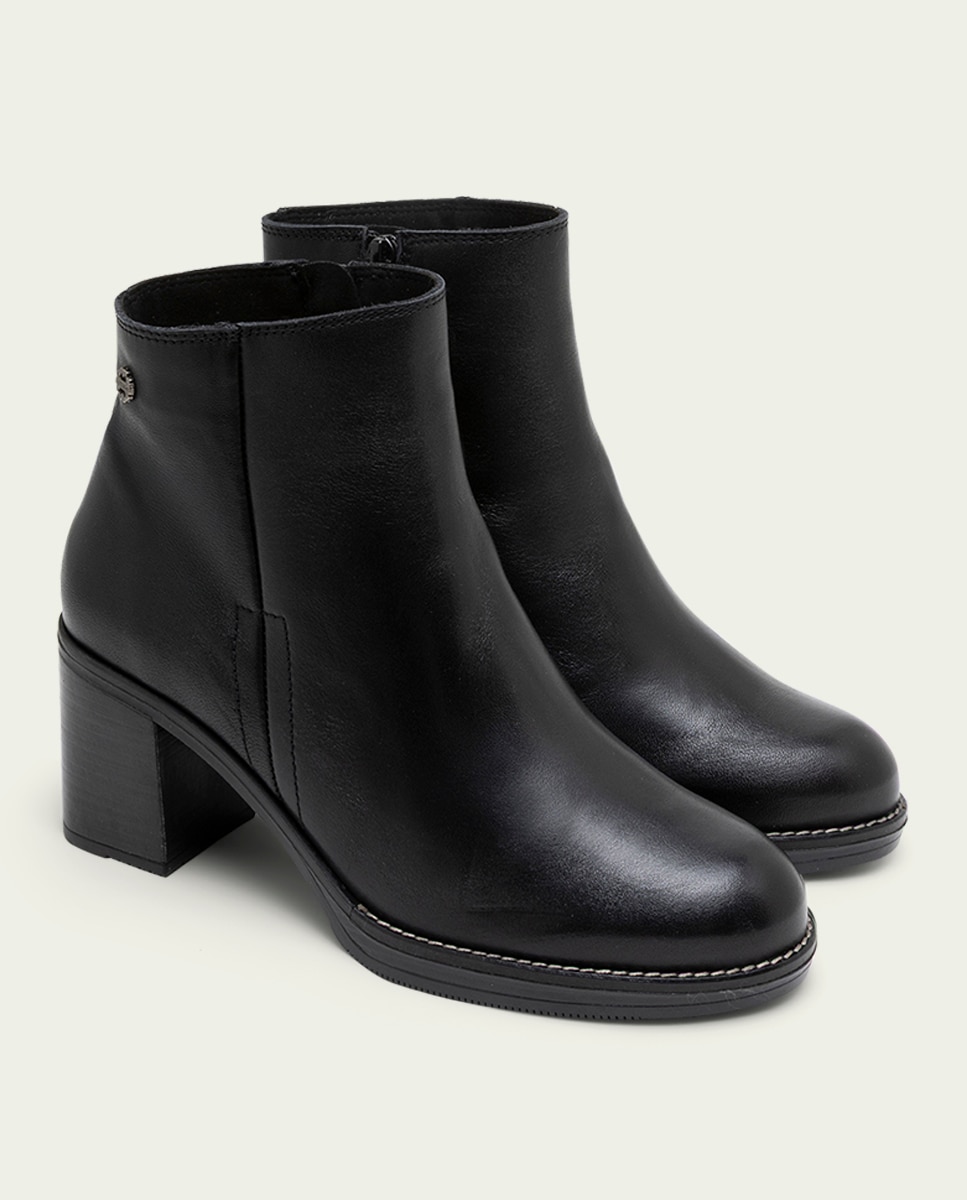 Botines de mujer de piel con cremallera - Porronet - Negro Negro-3