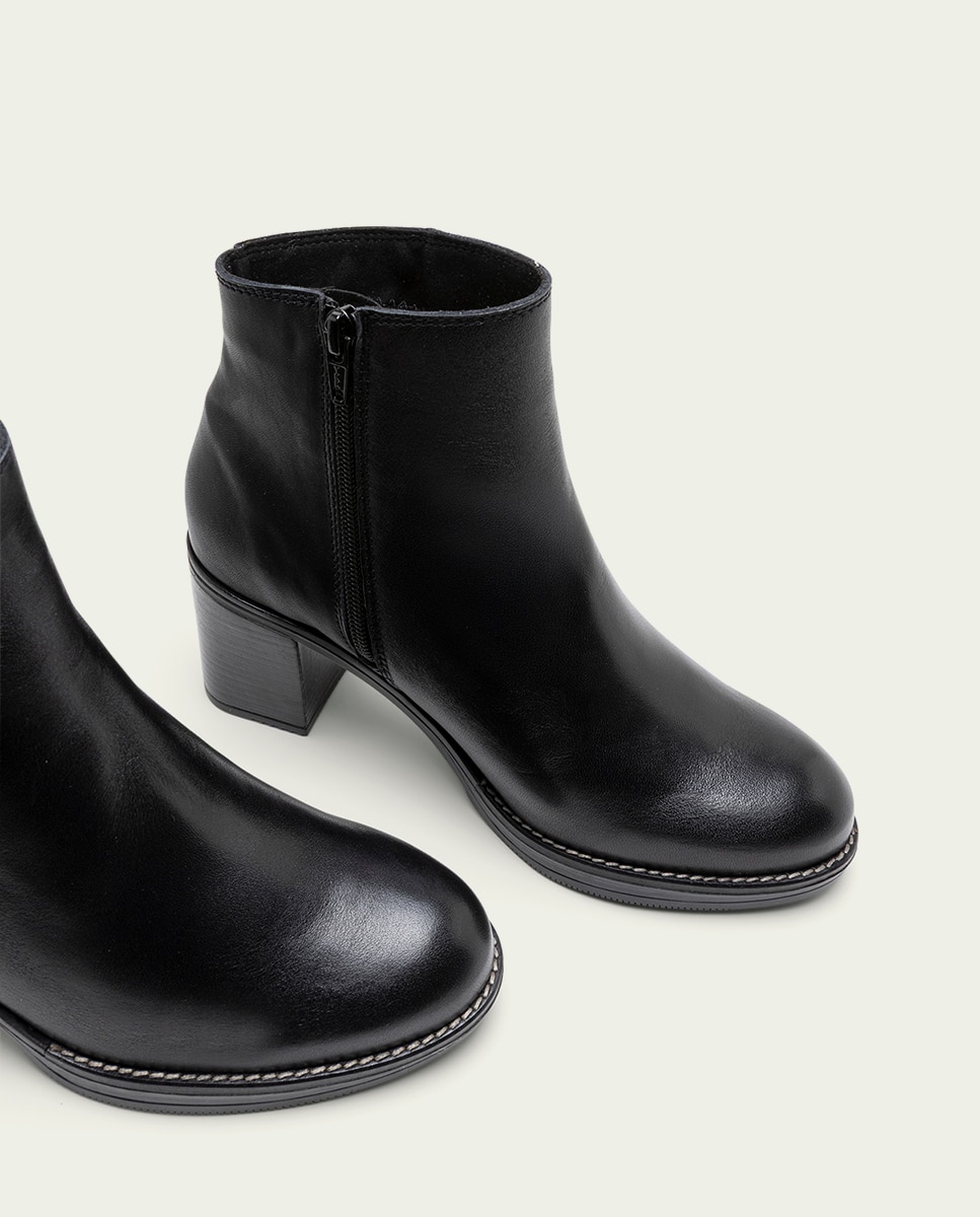 Botines de mujer de piel con cremallera - Porronet - Negro Negro-4