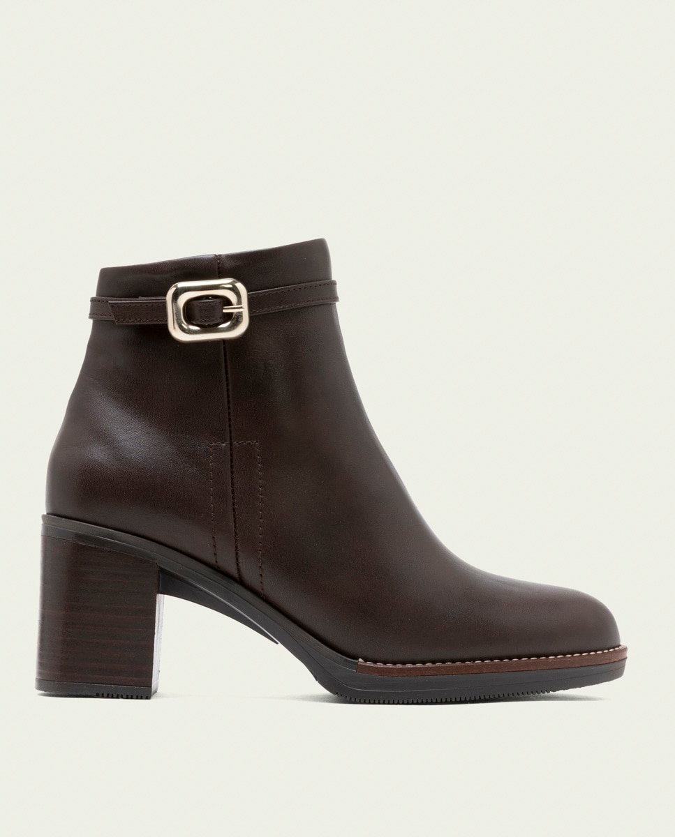 Botines de mujer de piel con adorno y cremallera - Porronet - Moka Moka-1