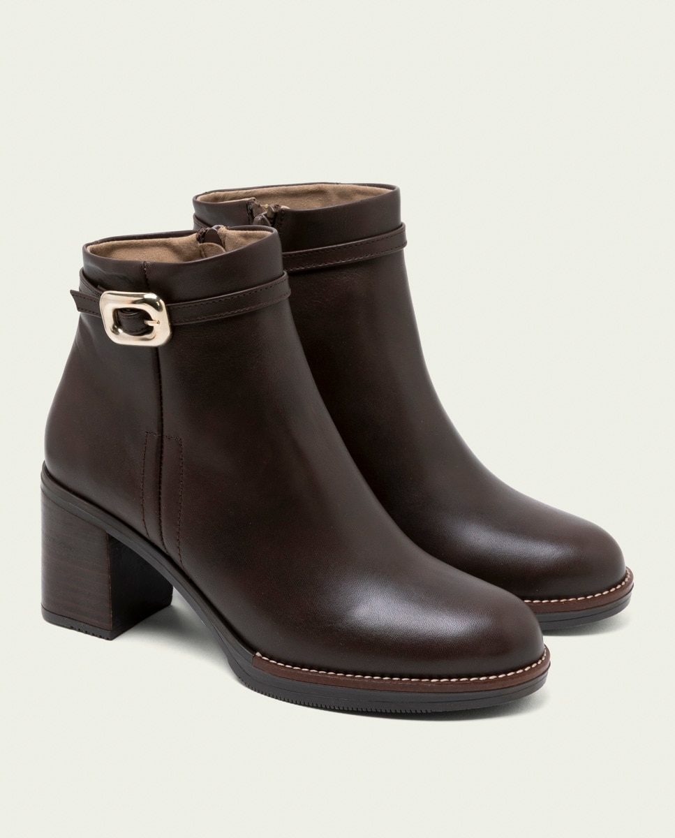 Botines de mujer de piel con adorno y cremallera - Porronet - Moka Moka-3