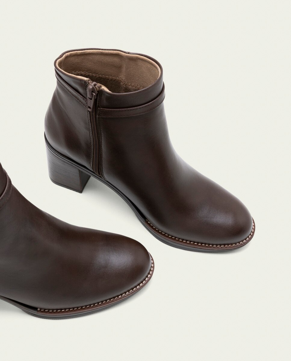 Botines de mujer de piel con adorno y cremallera - Porronet - Moka Moka-4