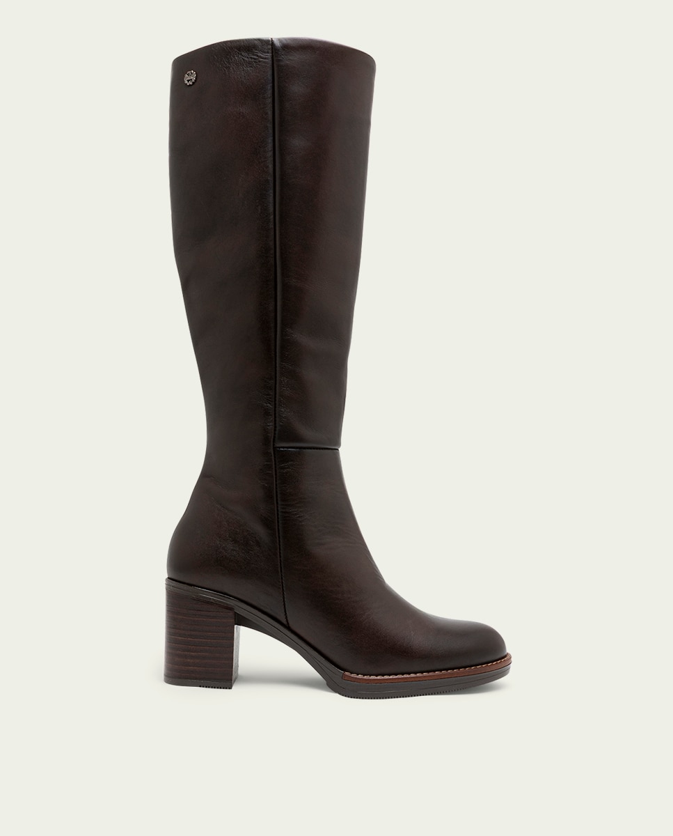 Bota de mujer de piel con cremallera - Porronet - Moka Moka-1