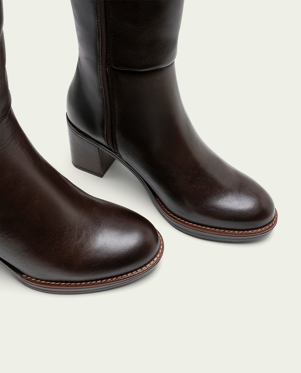 Bota de mujer de piel con cremallera - Porronet - Moka Moka-5