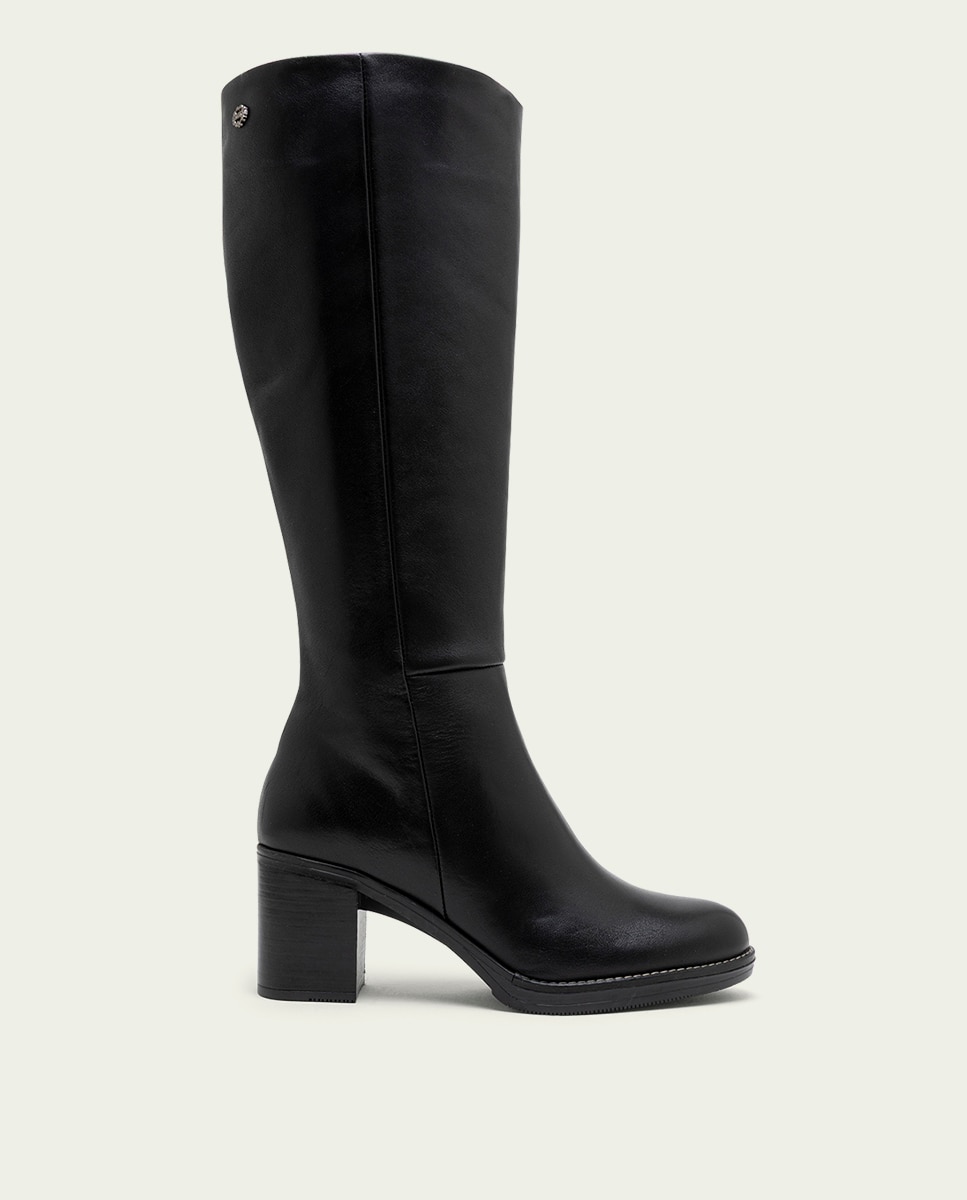 Bota de mujer de piel con cremallera - Porronet - Negro Negro-1