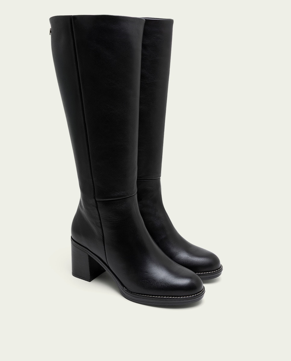 Bota de mujer de piel con cremallera - Porronet - Negro Negro-2
