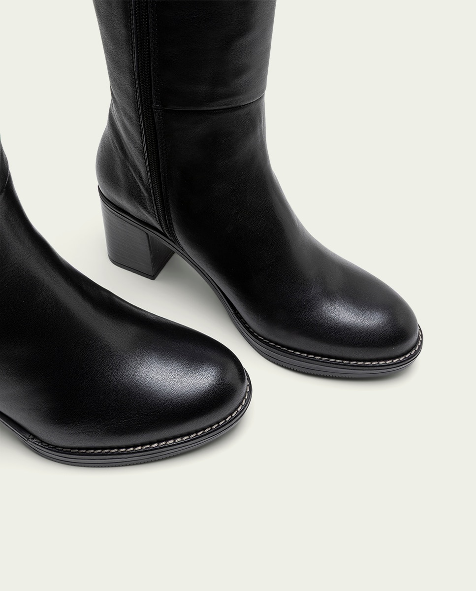 Bota de mujer de piel con cremallera - Porronet - Negro Negro-5