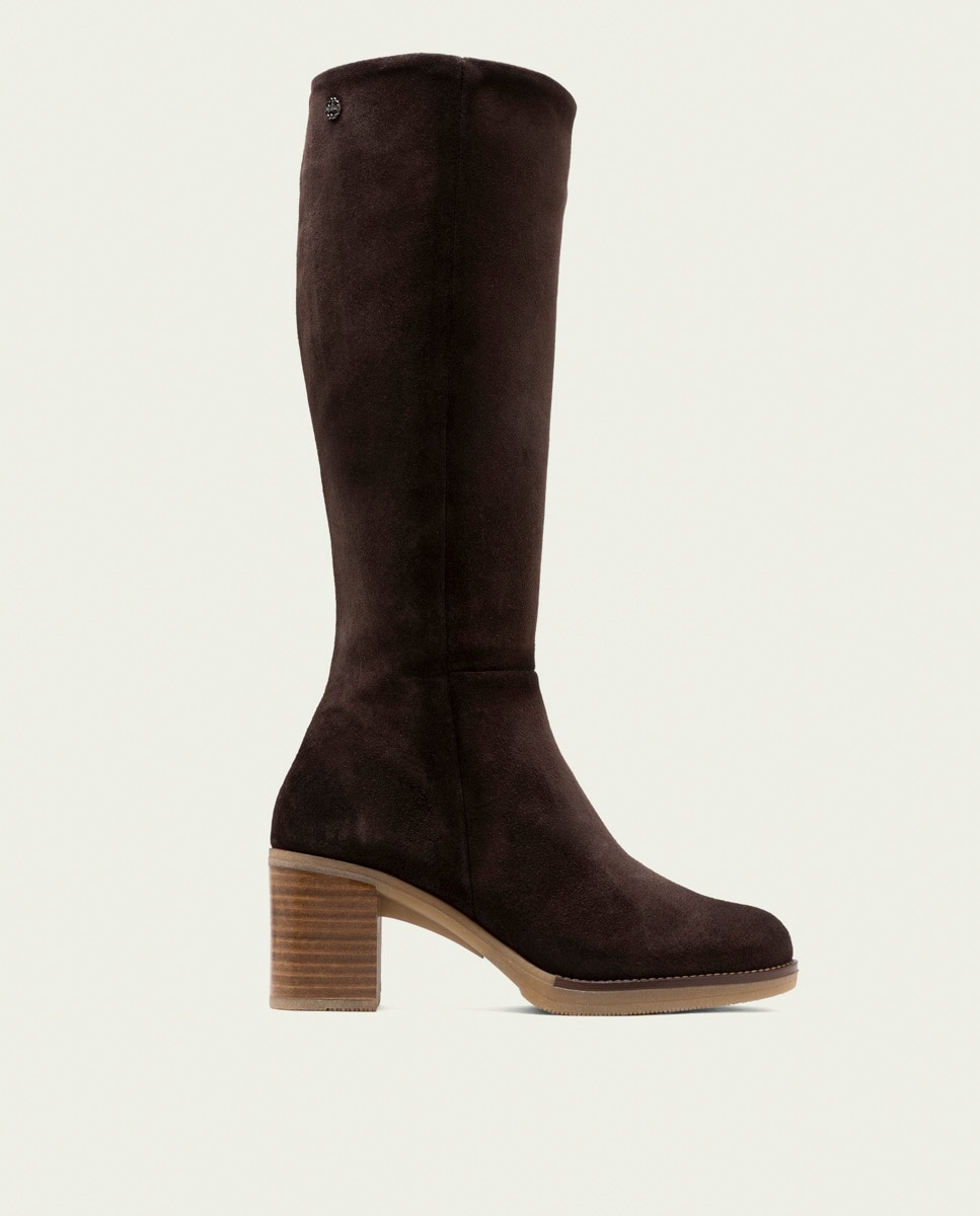 Bota de mujer de serraje con cremallera - Porronet - Moka Moka-1